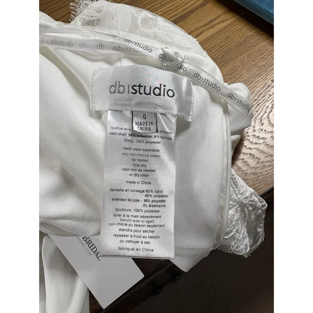 David’s Bridal DB Studio Wedding Dress Womens Size 4 Ivory Lace Elegant Gown New